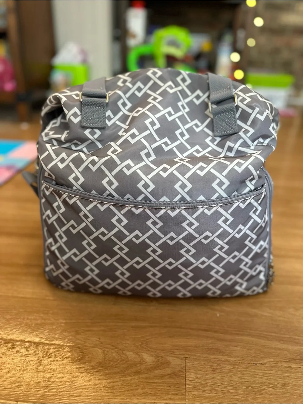 Sarah Wells Gray Patterned Baby Bag